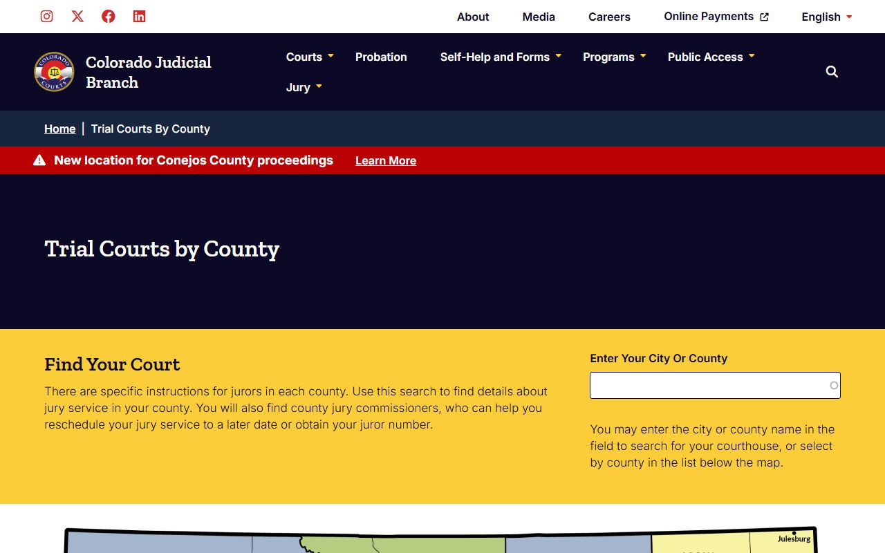 Colorado trial courts by county directory page